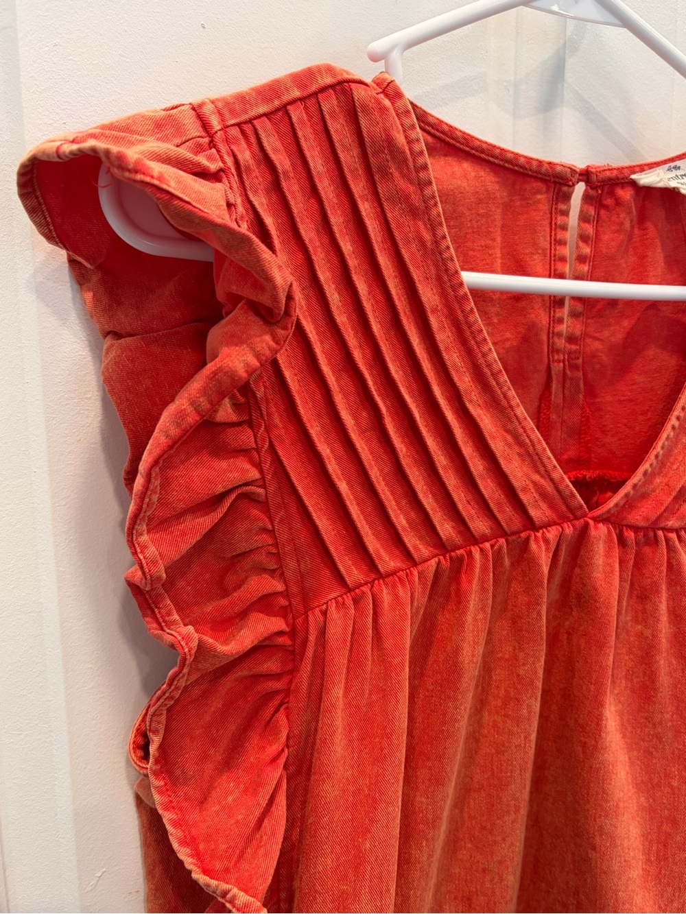 Entro 100% Cotton Peplum Ruffle Sleeve Top - Orange Rust